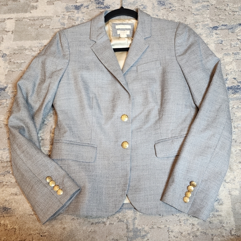 J. Crew Schoolboy Grey Wool Blend Blazer Jacket Women's Size 2